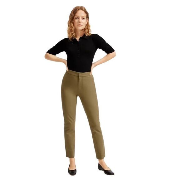 Everlane The Fixed Waist Stretch Cotton Work High Rise Pant Olive Green 6 - Picture 1 of 6